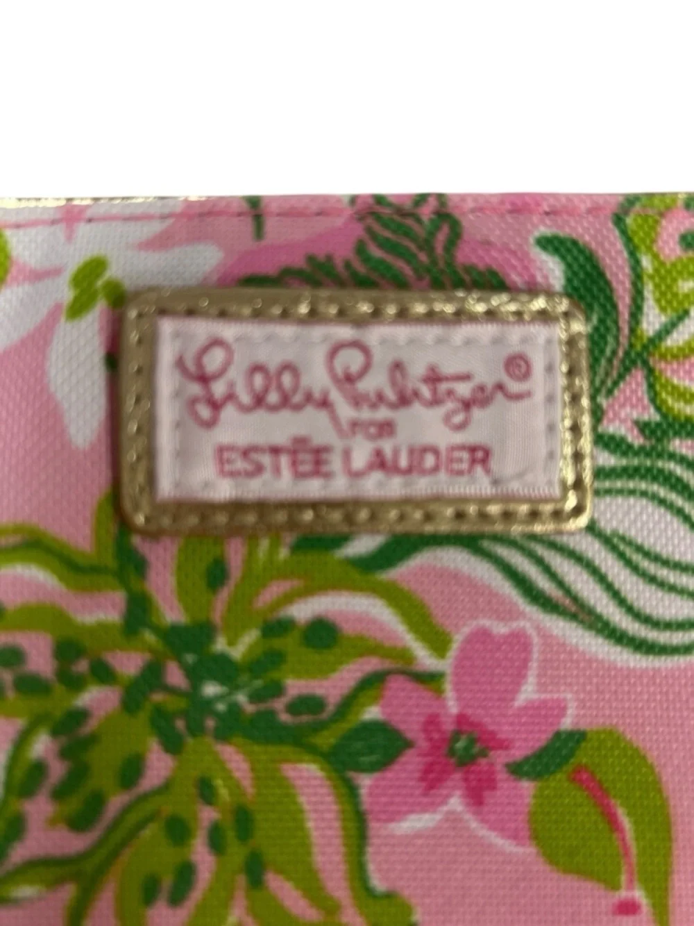 Lilly Pulitzer Pink Floral Cosmetic Pouch with Green Leaves